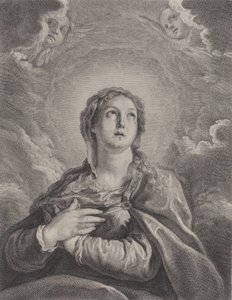 Neitsyt, kädet ristissä rintakehällä, katsoo ylöspäin, 1729-40. tekijältä Frédéric Horthemels