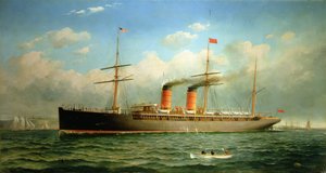 Cunard Liner R.M.S. Umbria Brooklyn Heightsin edustalla East Riverin varrella New Yorkissa tekijältä Fred Pansing