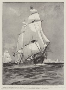 Ripaus vanhaa merielämää, HMS Active ja HMS Volage lähtevät Portsmouthin satamasta vain purjeiden alla.