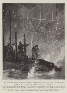 Sukellusveneen niukka pako tulipalolta Portsmouthin satamassa tekijältä Fred T. Jane