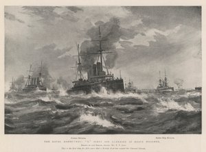 Naval Maneuvres, X Fleet Guernseyn edustalla kovassa säässä tekijältä Fred T. Jane