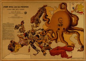 John Bull ja hänen ystävänsä. Sarjakuvallinen Euroopan kartta tekijältä Fred W. Rose