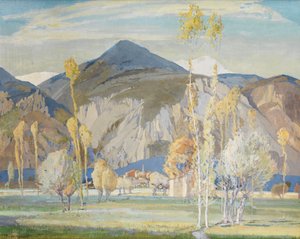 Meri-Alpit, lähellä Alassiota (Tempera silkillä paneelille) tekijältä Freda Marston