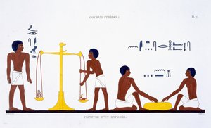 Kuoleman rituaalit (aihe epäselvä), harvinaisesta Theban freskoista, jotka Frederic Cailliaud (1787-1869) on tallentanut toisella Egyptin-vierailullaan vuosina 1819-1822 (värilitho)