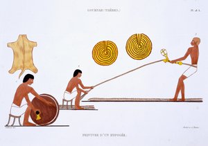 Tanner ja Ropemaker, jotka ovat harvinaisia Theban freskoja, nauhoittivat Frederic Cailliaud (1787-1869) toisella Egyptin vierailullaan 1819-1822, väri litho