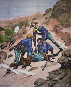 Korpraali Scottin pelastus Geronimo-kampanjan aikana 1886 (värillinen kaiverrus)