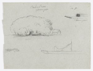 Ceiba-puu Momposissa, Champan-kanootti, puita ja osittainen vene, Rio Magdelena, Kolumbia tekijältä Frederic Edwin Church
