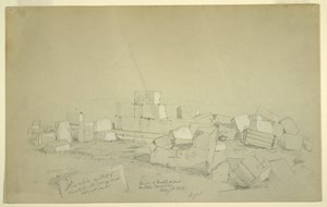 Piirros, Abelsin hauta vuorella Suk Wadin yläpuolella, 4. toukokuuta 1868. tekijältä Frederic Edwin Church