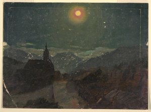 Piirros, Alppimaisema yöllä, 1868 tekijältä Frederic Edwin Church
