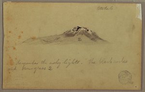 Piirros, Andien vuorenhuippu (Cayambe ), Otavalo, Ecuador, elo- tai syyskuu 1853. tekijältä Frederic Edwin Church