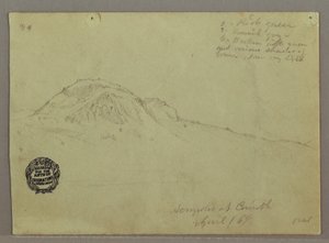 Piirros, Paljas kukkula, Korintin Akropolis, Kreikka, huhtikuu 1869. tekijältä Frederic Edwin Church