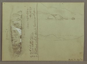 Piirros, Paljas kukkula, Korintin Akropolis, Kreikka, huhtikuu 1869. tekijältä Frederic Edwin Church