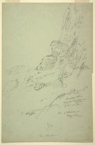 Piirros, Suk Wadin länsipuolella olevan kukkulan pohja, Barada, 4. toukokuuta 1868. tekijältä Frederic Edwin Church