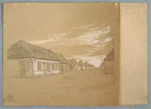 Piirros, Calle de Commerce, Barranquilla, Kolumbia, toukokuu 1853. tekijältä Frederic Edwin Church