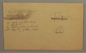 Piirustus, Pilvitutkimus, höyrylaiva, purjevene, mahdollisesti 1865-66. tekijältä Frederic Edwin Church