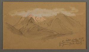 Piirros, Pilviä vuorenhuippujen yllä, mahdollisesti 1868 tekijältä Frederic Edwin Church