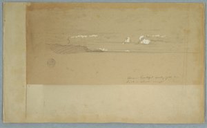 Piirros, Pilvinen taivas mäkisen ja metsäisen valun yllä, mahdollisesti 1857 tekijältä Frederic Edwin Church