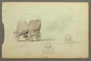 Piirustus, Peitetty vaunu, kolme naiskuvaa, mahdollisesti 1868. tekijältä Frederic Edwin Church