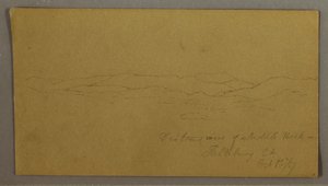 Piirros, Kaukaisnäkymä Saddleback-vuorelle, Maine, 1. lokakuuta 1867. tekijältä Frederic Edwin Church