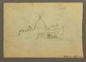 Piirros, Kaukaisnäkymä Pietarinkirkon kupolista, Rooma, Italia, tammikuu 1869. tekijältä Frederic Edwin Church