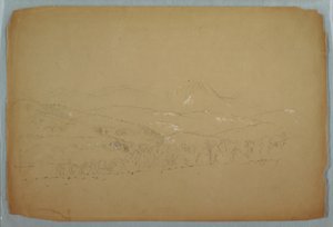 Piirros, Kaukaisnäkymä Katahdinista lännestä, n. 1856. tekijältä Frederic Edwin Church