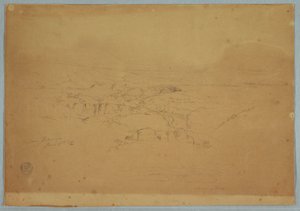 Piirustus, piirustus.  Luonnokset.  Maisema, "Near Tacunga", Ecuador, 17. kesäkuuta 1857. tekijältä Frederic Edwin Church
