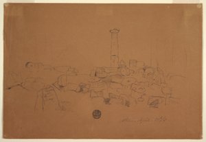 Piirros, Kaatunut pylväs, Olympos Zeuksen temppeli, Ateena, 24. huhtikuuta 1869. tekijältä Frederic Edwin Church