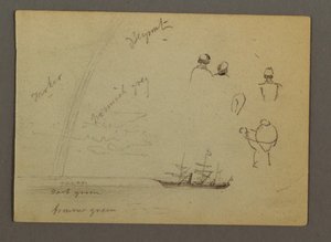 Piirustus, Hahmo-opinnot, purjelaiva, sateenkaari, mahdollisesti 1868 tekijältä Frederic Edwin Church