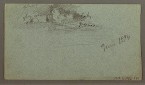 Piirros, kelluva jäävuori, mahdollisesti kesäkuu 1874 tekijältä Frederic Edwin Church