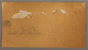 Piirros, kelluvat jäävuoret, 5. heinäkuuta 1859. tekijältä Frederic Edwin Church