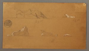 Piirros, kelluvat jäävuoret, 5. ja 6. heinäkuuta 1859. tekijältä Frederic Edwin Church