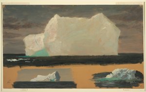 Piirros, kelluvat jäävuoret lähellä Twillingatea, Newfoundland, 4. heinäkuuta 1859. tekijältä Frederic Edwin Church