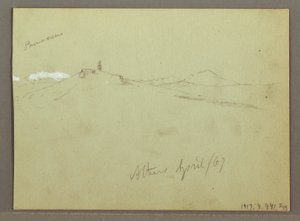 Piirros, Lammaslauma ja paimen, lumen peittämät vuoristot, huhtikuu 1869. tekijältä Frederic Edwin Church