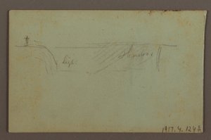 Piirros, Kukkiva kasvi ja kallio Niagaran Amerikan ja Kanadan putousten välissä, mahdollisesti 1858. tekijältä Frederic Edwin Church