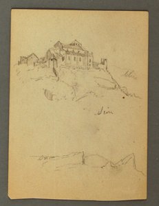 Piirros, Kallion huipun linnoitus, Sion, Rhônen laakso, mahdollisesti 1868. tekijältä Frederic Edwin Church