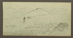 Piirros, kivikasa, tasanko ja vuoret, Sun, 19. helmikuuta 1868. tekijältä Frederic Edwin Church