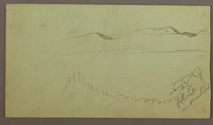 Piirros, kukkulakumpare tasangon poikki, mahdollisesti 1868 tekijältä Frederic Edwin Church