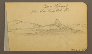 Piirros, kukkulat ja vuoristot, San Bernal Peak, 1889 tekijältä Frederic Edwin Church