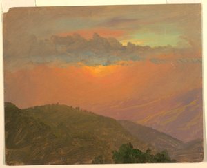 Piirros, Hilltop auringonlaskun aikaan, heinäkuu 1865 tekijältä Frederic Edwin Church
