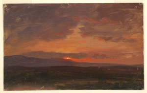 Piirros, Hudsonin laakso, New York, aurinko laskee Catskill-vuorten taakse, 1855-65. tekijältä Frederic Edwin Church