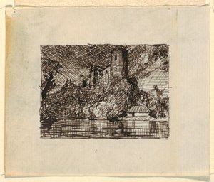 Piirros, Mielikuvitusmaisema, n. 1870-73. tekijältä Frederic Edwin Church