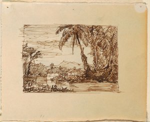 Piirros, Mielikuvitusmaisema, n. 1870-73. tekijältä Frederic Edwin Church