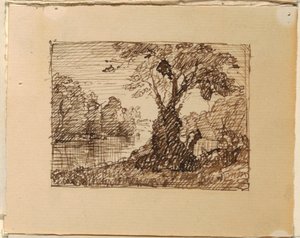 Piirros, Kuvitteellinen jokimaisema, n. 1870-73. tekijältä Frederic Edwin Church