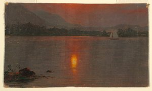 Piirros, Millinocket-järvi, auringonlasku, 1870-80. tekijältä Frederic Edwin Church
