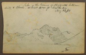 Piirros, järvi, Mojandan autiomaa, Ecuador, 29. elokuuta 1853. tekijältä Frederic Edwin Church