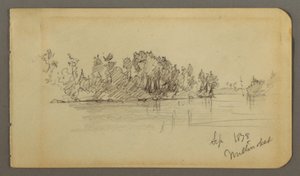Piirros, Järvi ja metsäinen ranta, 1878 tekijältä Frederic Edwin Church