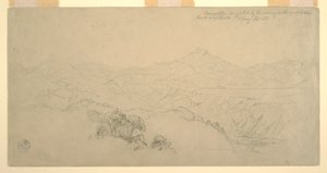 Piirustus, Maisemakompositio: Kolumbian Pason ja Ecuadorin Quiton välisen tien maisemien perusteella, 26. elokuuta 1853. tekijältä Frederic Edwin Church