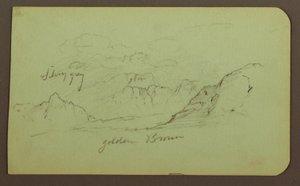 Piirros, maisema; Kääntöpuoli: Hahmot, kirkko, 1883. tekijältä Frederic Edwin Church