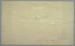 Piirros, Maisema auringonlaskussa, Jamaika, heinäkuu 1865 tekijältä Frederic Edwin Church
