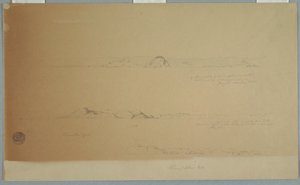 Piirros, Maisema Fogon saaren lähellä, Brimstone, Head, Change Island Rocks, 2. heinäkuuta 1869. tekijältä Frederic Edwin Church
